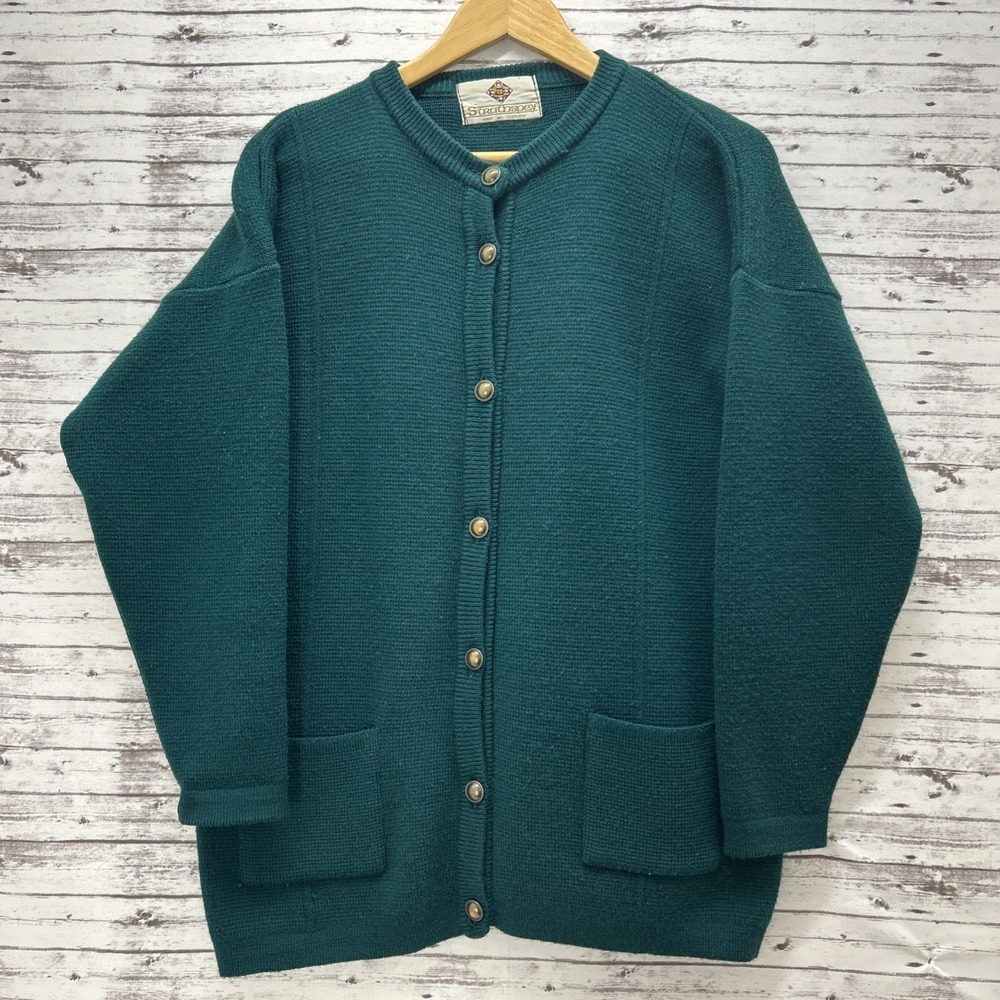 Strathspey Vintage Made in Scotland Knitted Cardigan Emerald Green Women's Large